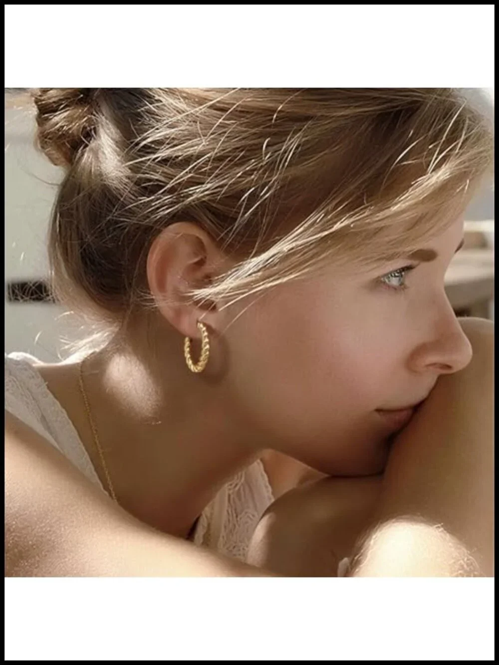 14K Gold Plated Twisted Hoop Earrings Hypoallergenic Lightweight Women Round